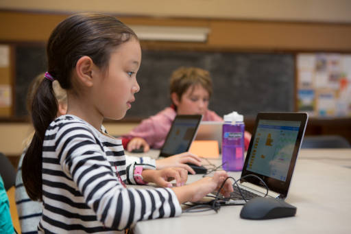 Students in a Coding with Kids school program